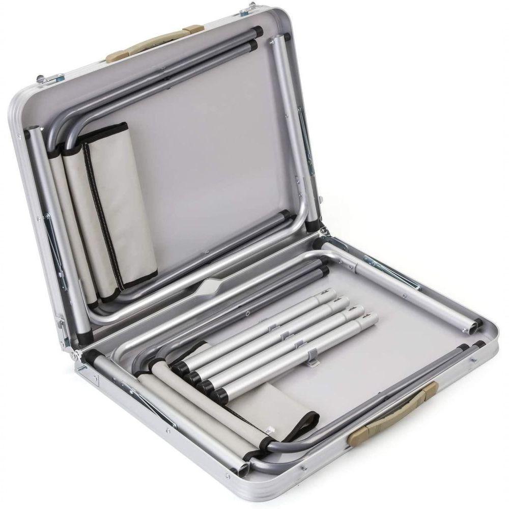 Mesa Dobravel Aluminio 2 Cadeiras Mesinha Praia Maleta Portatil Grande 90x60cm Altura Ajustavel Camping Praia Banquinhos - 4