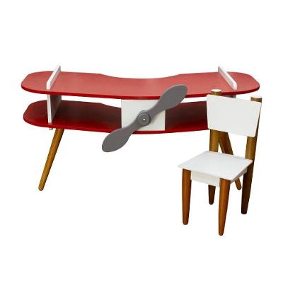 Mesa Avião Vermelho Com Cadeira E Hélice E Pés Palito Design Criativo Mesa Desenho Quarto Menina Menino Infantil Decor