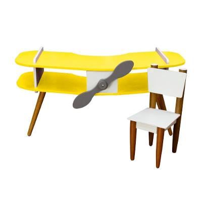 Mesa Avião Amarelo Com Cadeira E Hélice E Pés Palito Design Criativo Mesa Desenho Quarto Menina Menino Infantil Decor