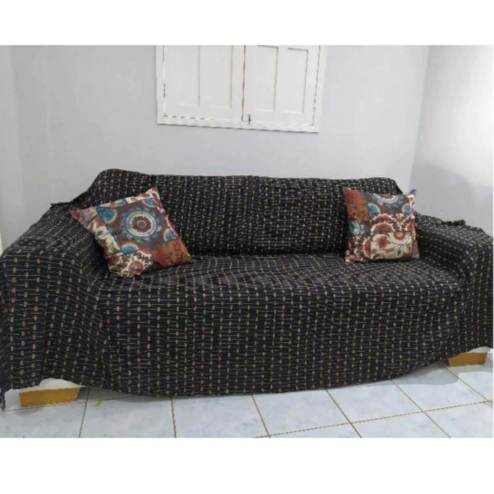 Manta Grande Para Sofá Cama 2 E 3 Lugares 2,50x1,80cm Capa De Sofa Gigante 100% Algodão Na Promoção Preto-caramelo - 1