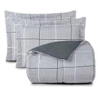 Kit Edredom Cobertor Celi Queen Dupla Face Micropercal Estampado 200 Fios 3 Peças Xadrez Grid Cinza - 5