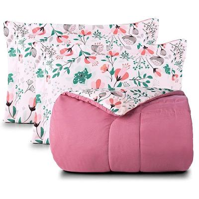 Kit Edredom Cobertor Celi Super King Dupla Face Micropercal Estampado 200 Fios 3 Peças Bothanica Floral Rosa