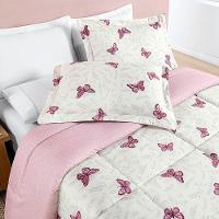 Kit Edredom Cobertor Celi Super King Dupla Face Micropercal Estampado 200 Fios 3 Peças Borboletas Rosê - 4