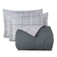 Kit Edredom Cobertor Celi Super King Dupla Face Micropercal Estampado 200 Fios 3 Peças Xadrez Grid Cinza - 1