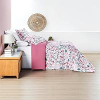 Kit Edredom Cobertor Celi Queen Dupla Face Micropercal Estampado 200 Fios 3 Peças Bothanica Floral Rosa