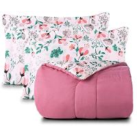 Kit Edredom Cobertor Celi King Dupla Face Micropercal Estampado 200 Fios 3 Peças Bothanica Floral Rosa - 1