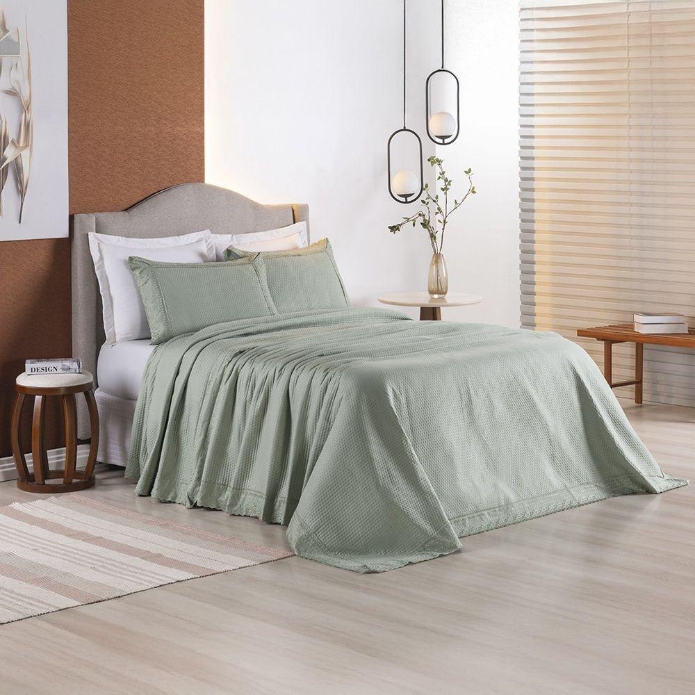 Kit Colcha 3 Peças Queen Percal 300 Fios Bordado Inglês Home Paris - Verde - 2