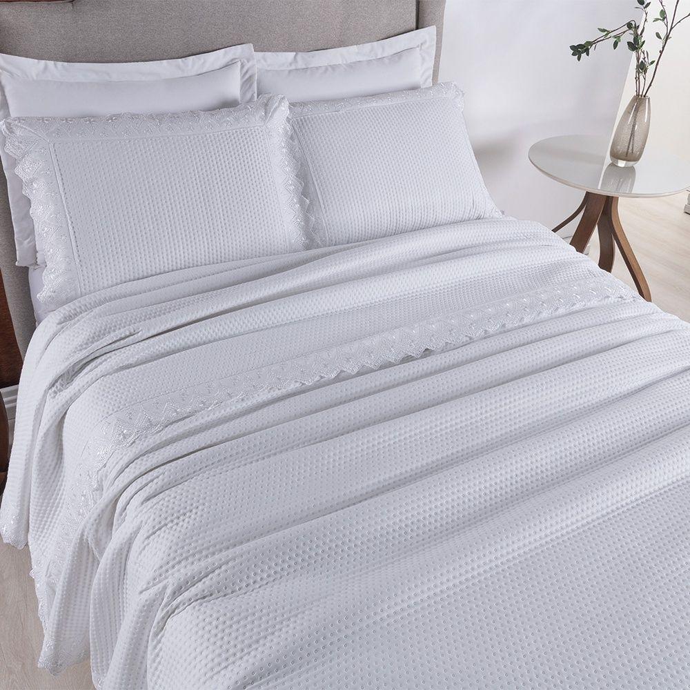 Kit Colcha 3 Peças Queen Percal 300 Fios Bordado Inglês Home Madrid 100% Poliéster - Branco - 4