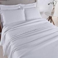 Kit Colcha 3 Peças Queen Percal 300 Fios Bordado Inglês Home Madrid 100% Poliéster - Branco