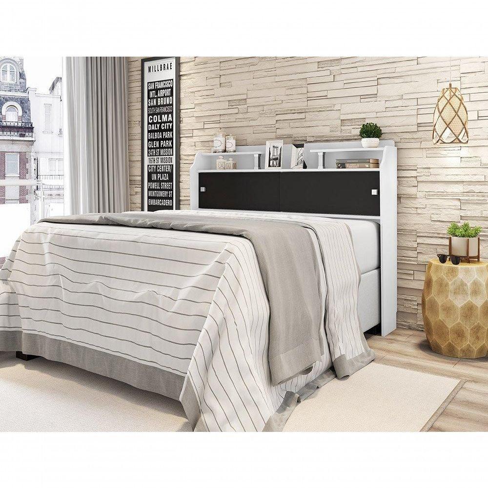 Cabeceira Box Casal 1,38cm Elisa Branco Branco/preto - Framar Móveis - 1