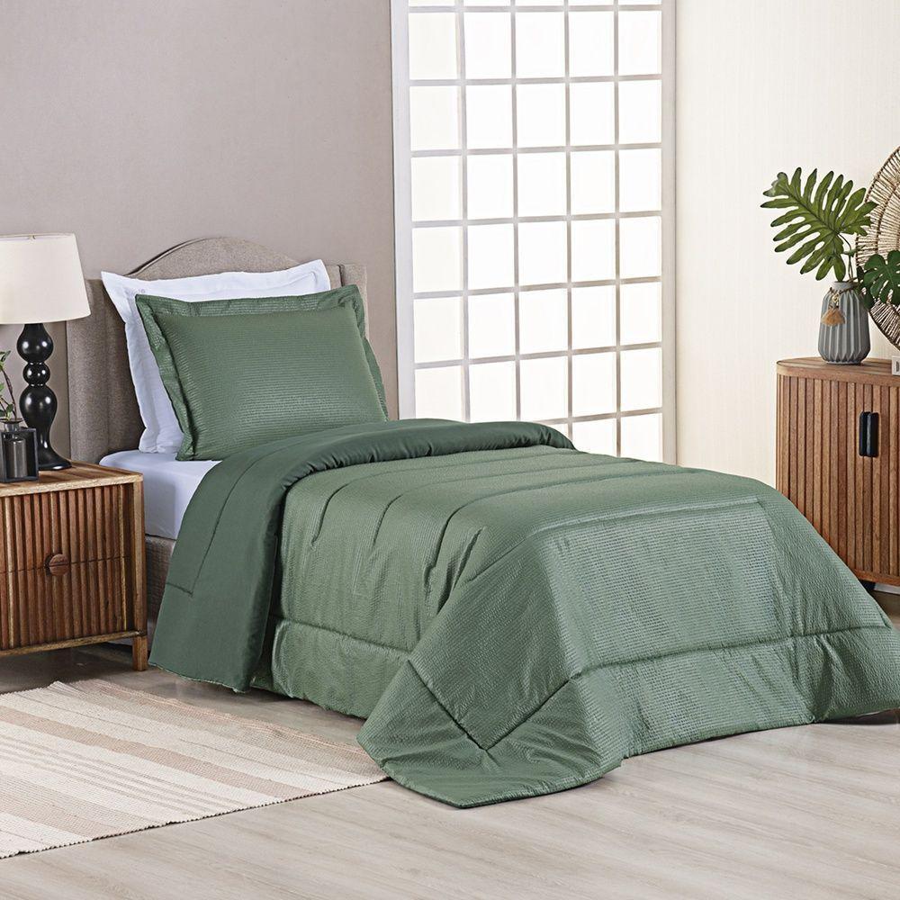 Kit Cobre Leito Ravena To Decorando Solteiro 2 Peças Micropercal 200 Fios Toque Acetinado 100% Poliéster - Verde - 2