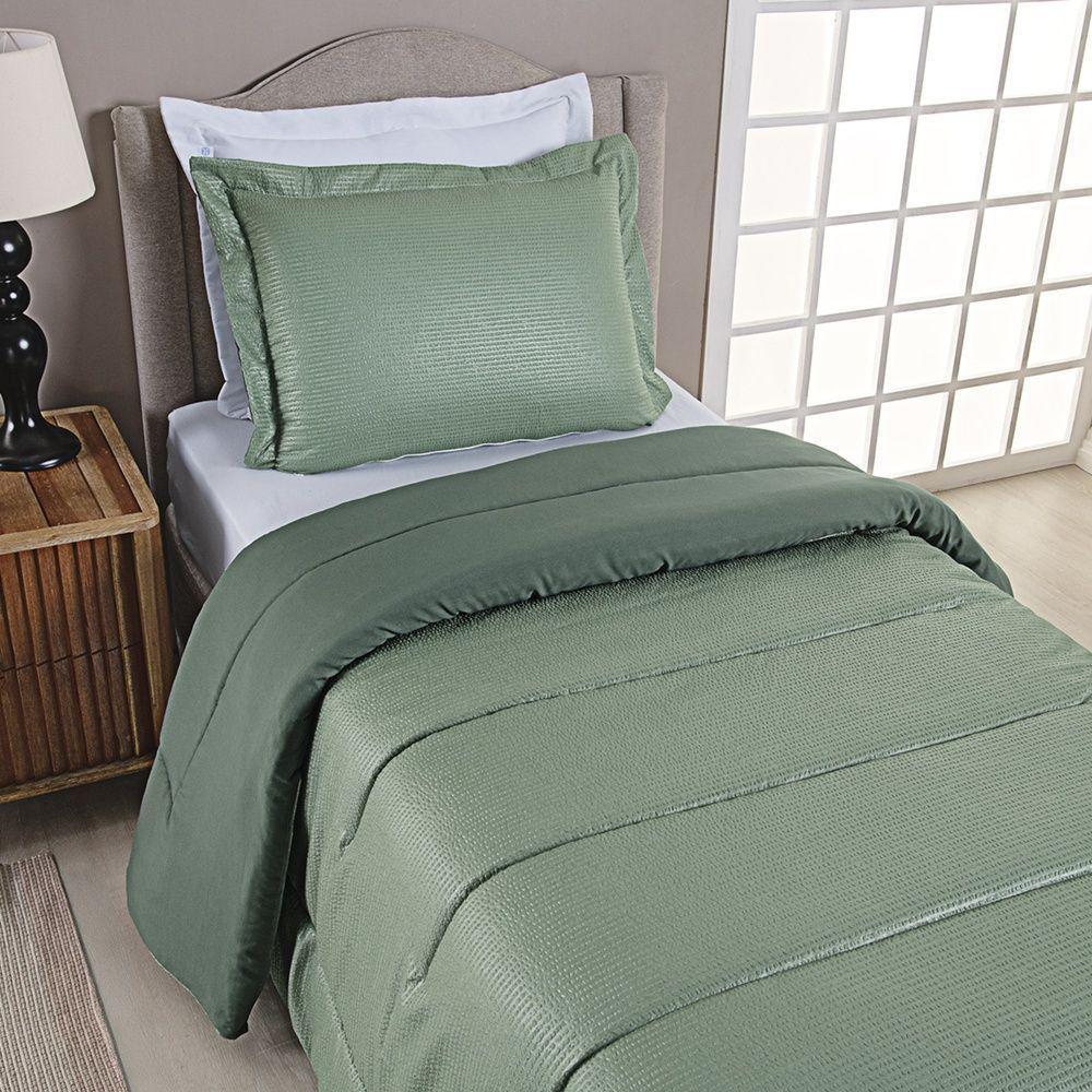 Kit Cobre Leito Ravena To Decorando Solteiro 2 Peças Micropercal 200 Fios Toque Acetinado 100% Poliéster - Verde - 3