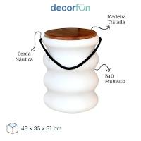 Banqueta Baú Ondulada Tampo De Madeira E Alça Em Corda Náutica - 6