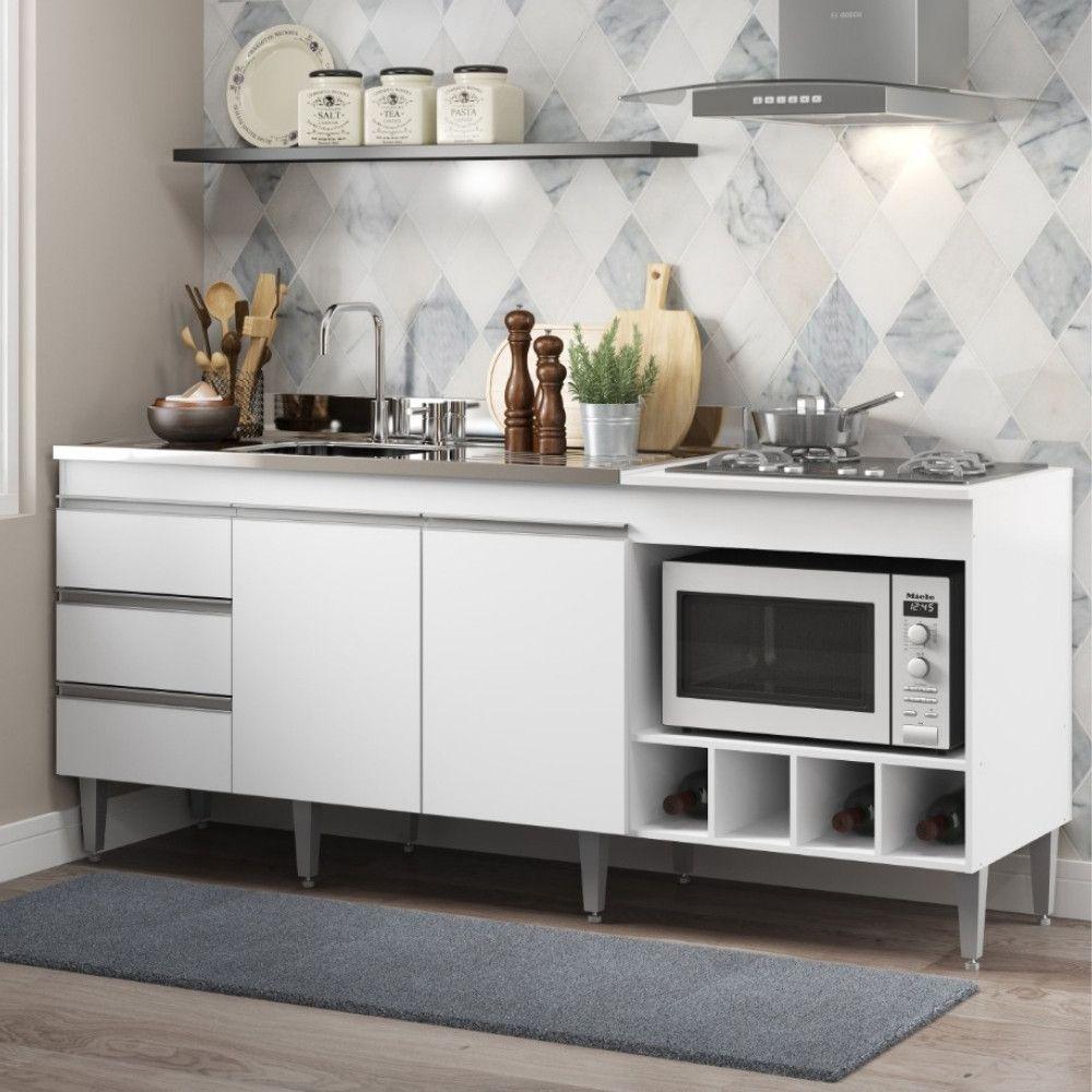 Balcão De Cozinha Para Pia 182,5x52cm Mdp 2035 Menu Móveis Branco - 2