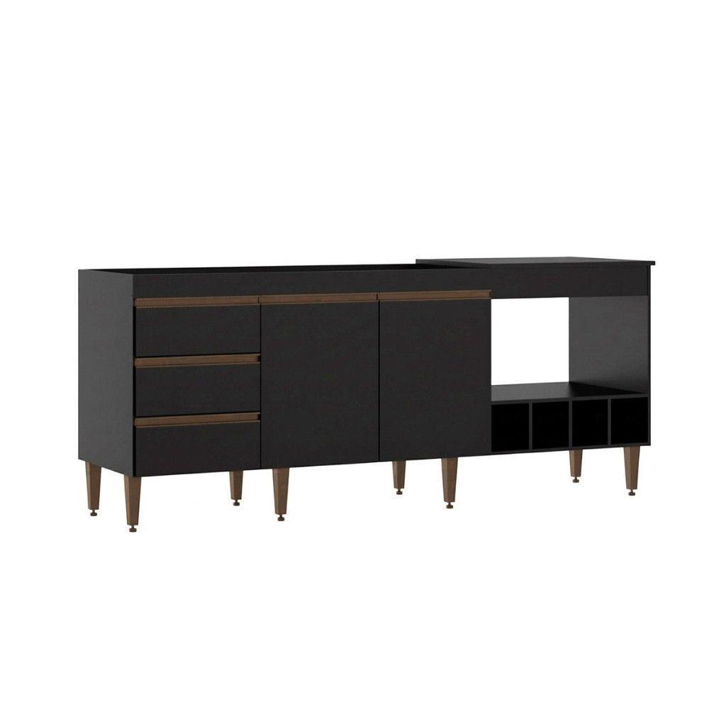 Balcão De Cozinha Multiuso 182,5x81cm Mdp 2035 Menu Móveis Preto - 3