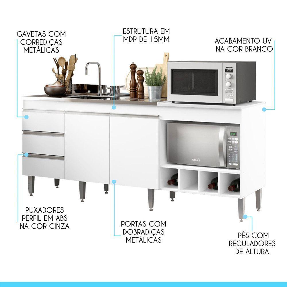 Balcão Cozinha 182,5x52cm Nicho Forno/micro Menu Móveis Branco - 10