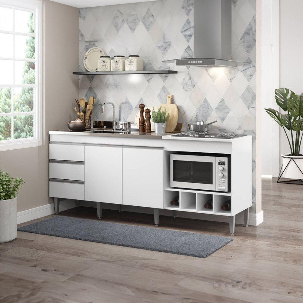 Armário Pia Forno 182,5cm 2 Portas 3 Gavetas Mdp Menu Móveis Branco - 3