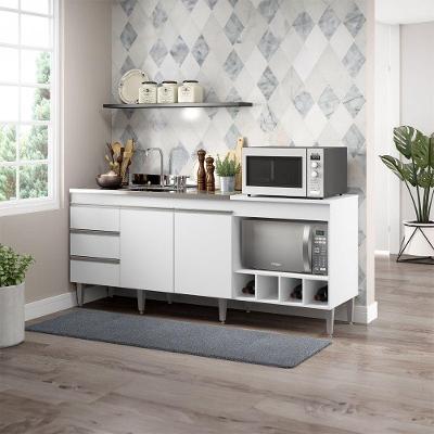Armário De Cozinha 182,5cm 2 Portas 3 Gavetas Menu Móveis Branco