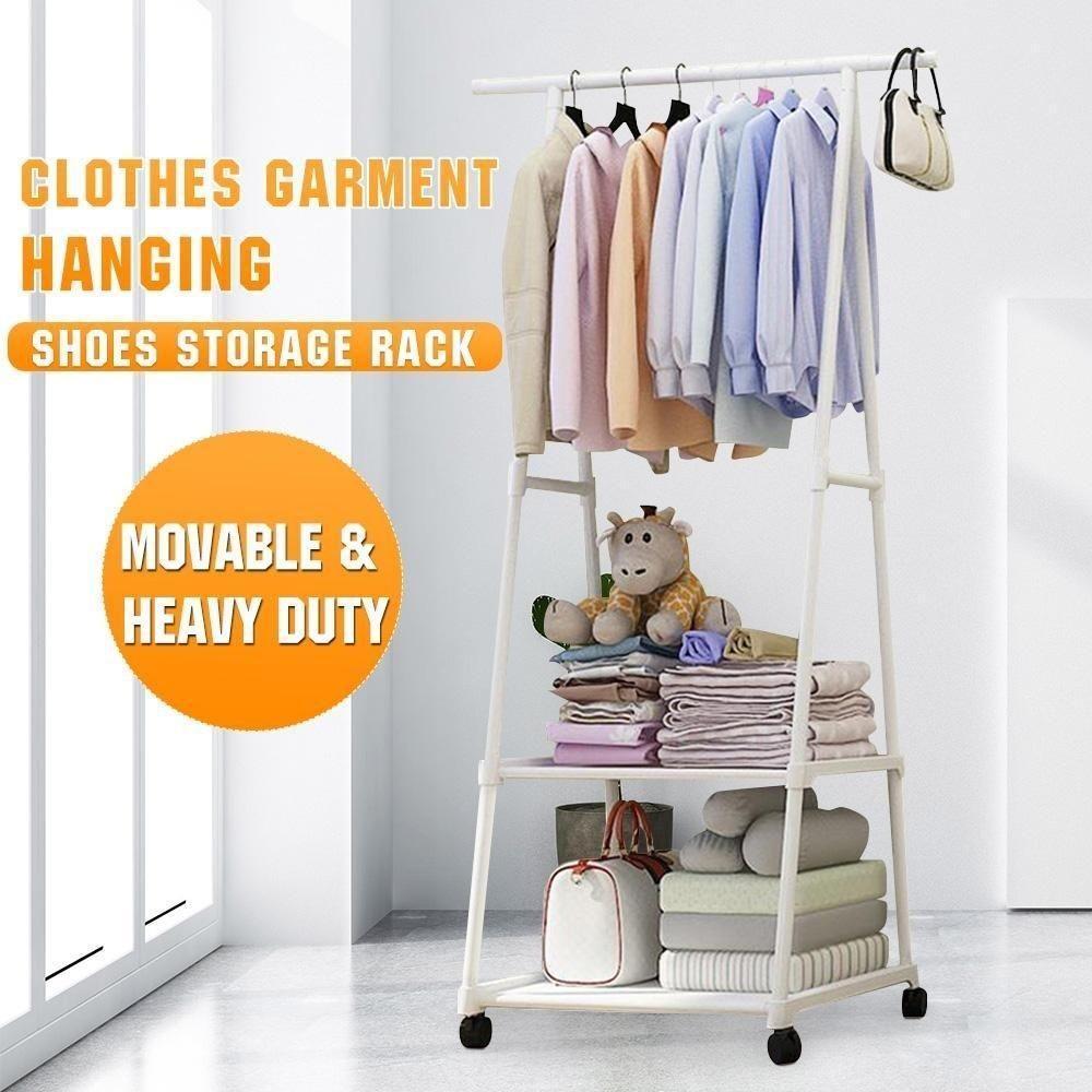 Armario Portatil Arara De Roupas 2 Prateleiras Carrinho Guarda Sapateira Rodinhas Organizador Branco - 5