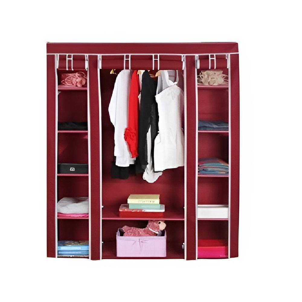 Guarda Roupa Cabideiro Portatil Prateleiras Dobravel Armario Arara Grande Organizador Vermelho - 1