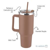 Garrafa Canecão Em Inox Parede Dupla 1300ml Com Alça E Canudo Marrom - 6