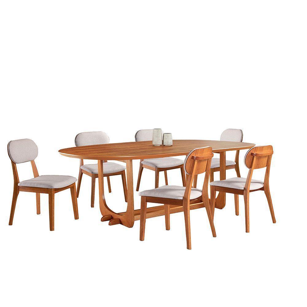 Conjunto Sala Jantar 6 Lugares Mesa E Cadeira Móveis Mundial Cinamomo/linho Cinza - 5