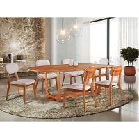 Conjunto Sala Jantar 6 Lugares Mesa E Cadeira Móveis Mundial Cinamomo/linho Cinza - 1