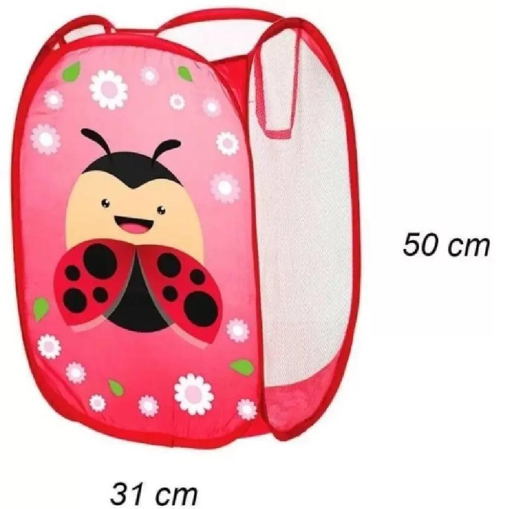 Cesto Organizador Roupa Suja Brinquedos Infantil Telado Multiuso Quarto Banheiro Lavanderia Joaninha - 2