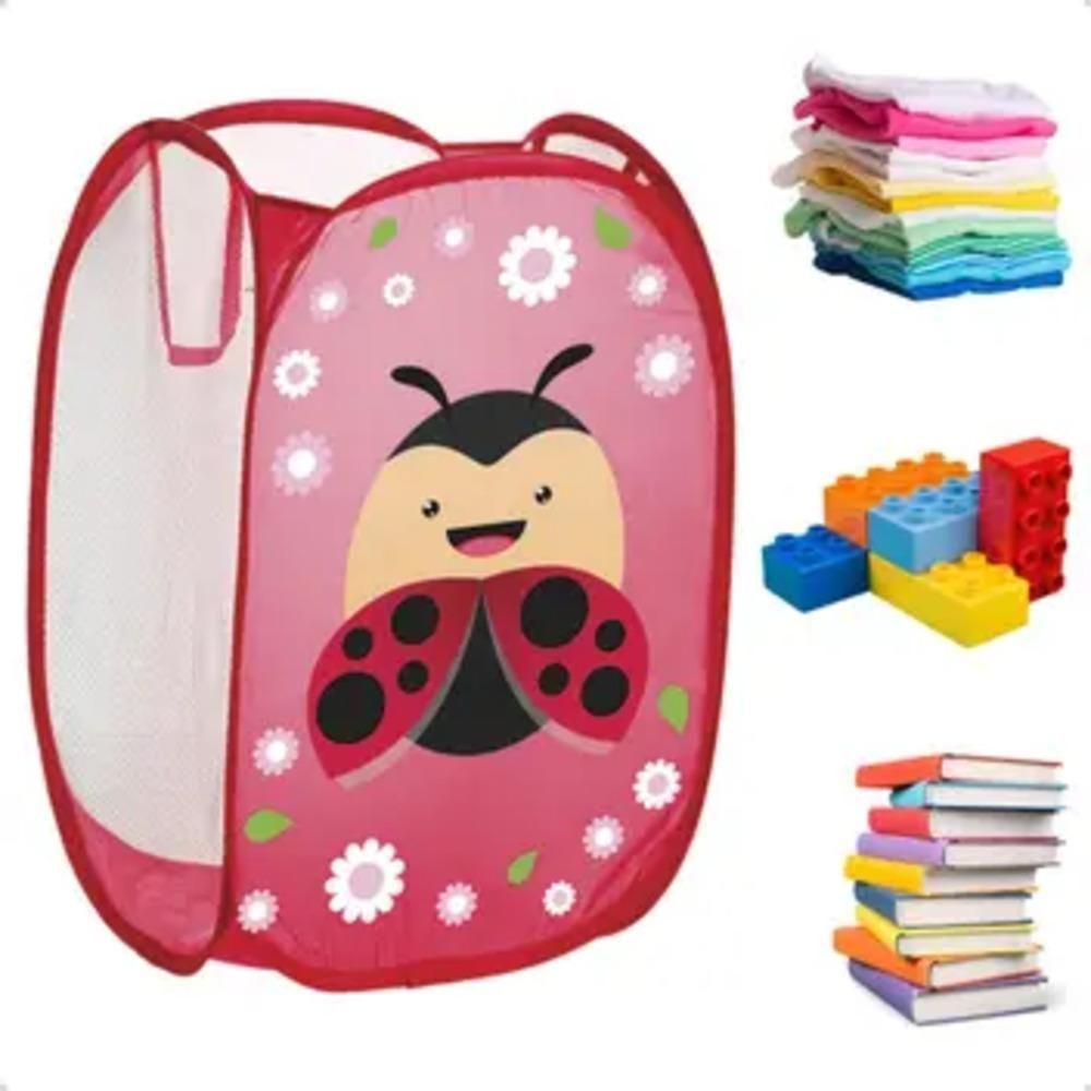 Cesto Organizador Roupa Suja Brinquedos Infantil Telado Multiuso Quarto Banheiro Lavanderia Joaninha - 4