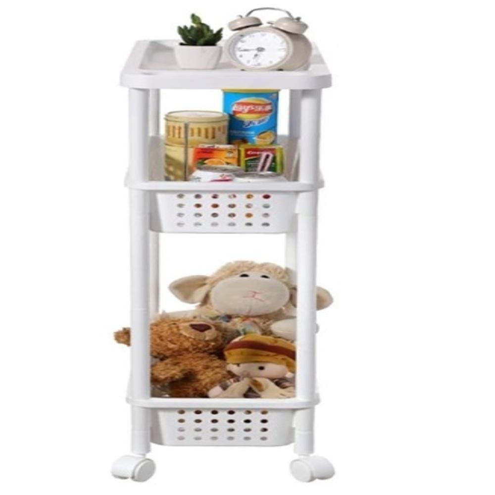 Carrinho Organizador 3 Prateleiras Rack Multiuso Varanda Banheiro Brinquedos Quarto Estante Branco - 4
