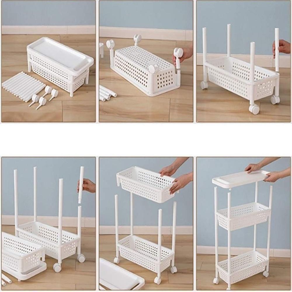 Carrinho Organizador 3 Prateleiras Rack Multiuso Varanda Banheiro Brinquedos Quarto Estante Branco - 8