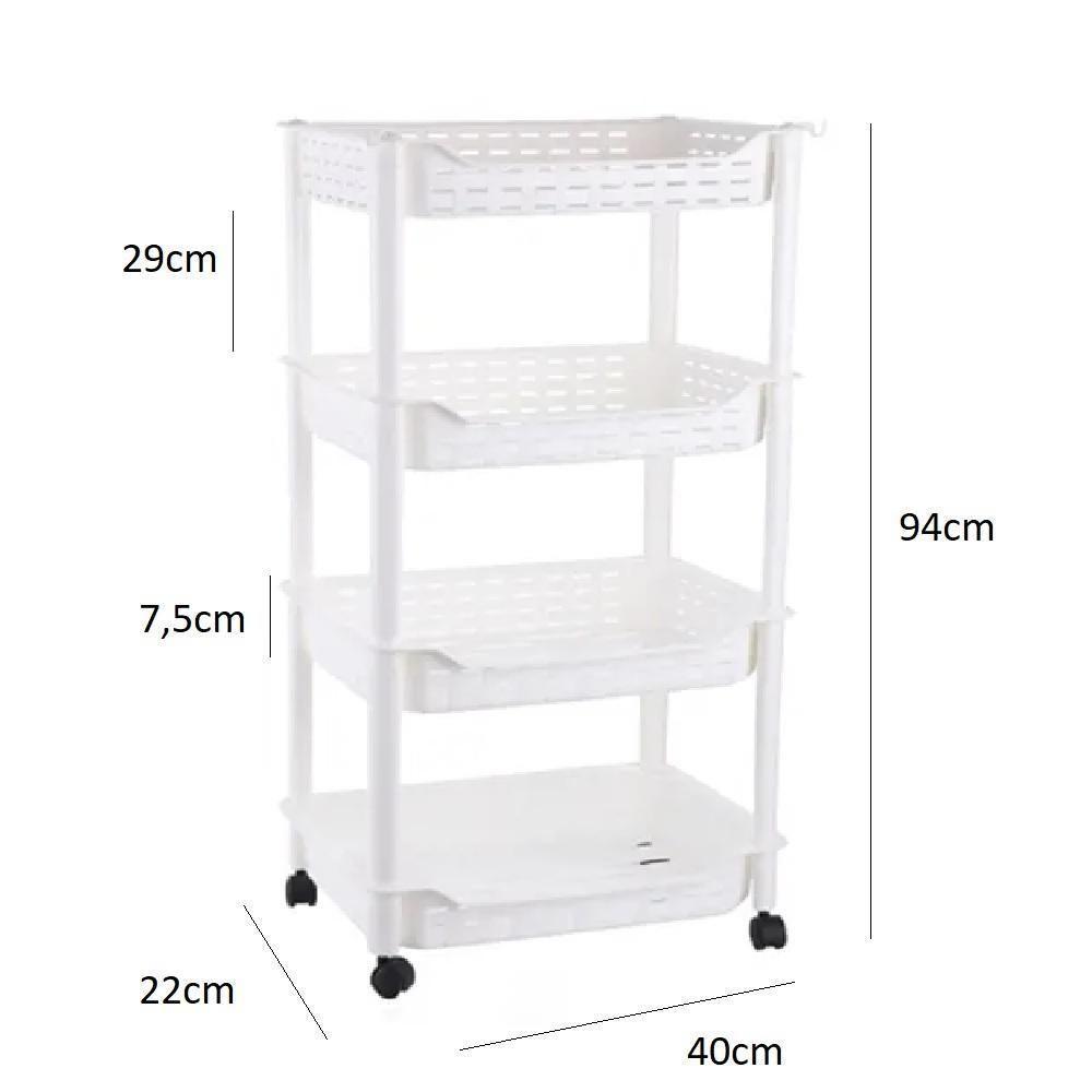 Carrinho Organizador Cozinha Multiuso Manicure Brinquedos 4 Prateleiras Fruteira Quarto Escritorio Varanda Branco - 5