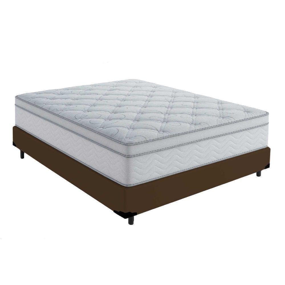 Cama Box Casal 138 Tecido Sintetico Marrom Com Colchão Toronto Molas Ensacadas Branco D33 - 1