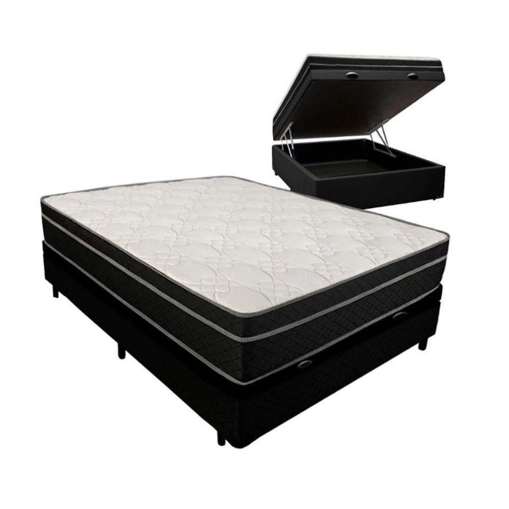 Cama Box Baú Viúva 128 Tecido Sintético Preto Com Colchão Paris De Molas Ensacadas Preto 67x128x188 - 1