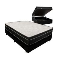 Cama Box Baú Viúva 128 Tecido Sintético Preto Com Colchão Paris De Molas Ensacadas Preto 67x128x188 - 1