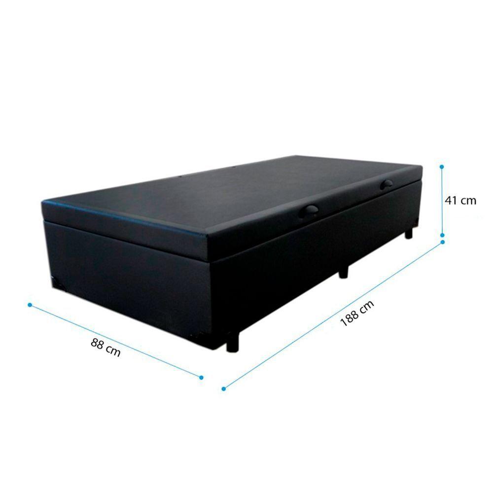 Cama Box Baú Solteiro 88 Tecido Sintético Preto Com Colchão Toronto Molas Ensacadas Branco D33 - 1