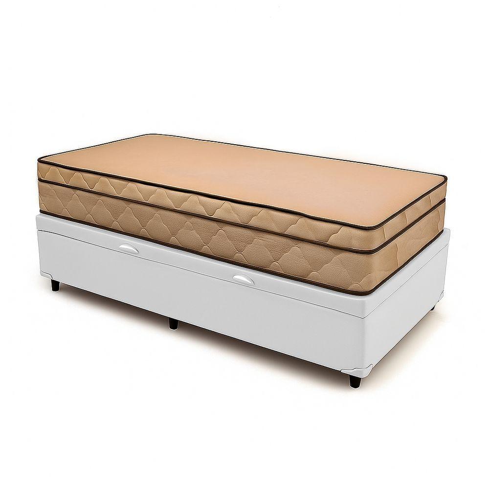 Cama Box Baú Solteiro 88 Tecido Sintético Branco Com Colchão Polônia Bello Box - D28 66x88x188 - 1
