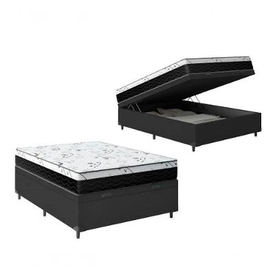 Cama Box Baú Casal 138 Tecido Sintético Preto Com Colchão Espuma D33 One Face Preto Bello Box - 58x138x188