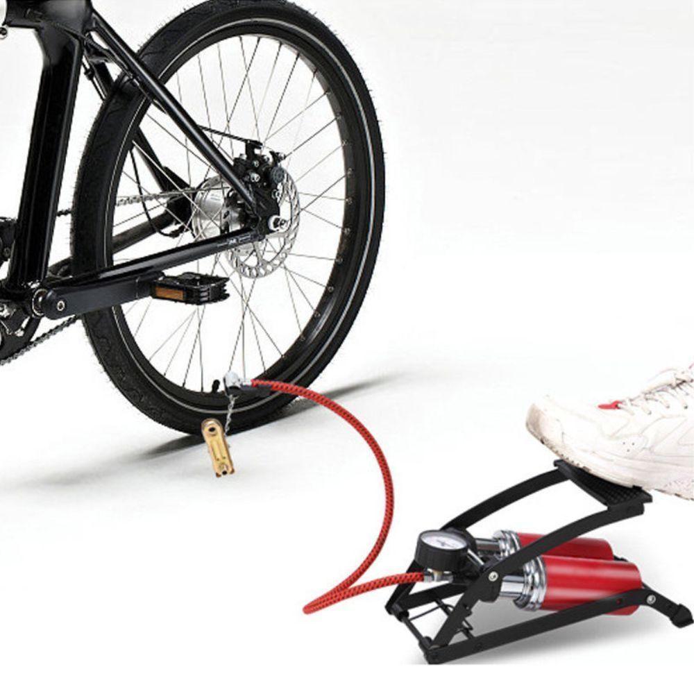 Bomba Ar Dupla Alta Pressao Manometro Compressor Pedal Inflador Encher Bola Boia Colchao Inflavel Calibrar Pneu Bike Bic - 2