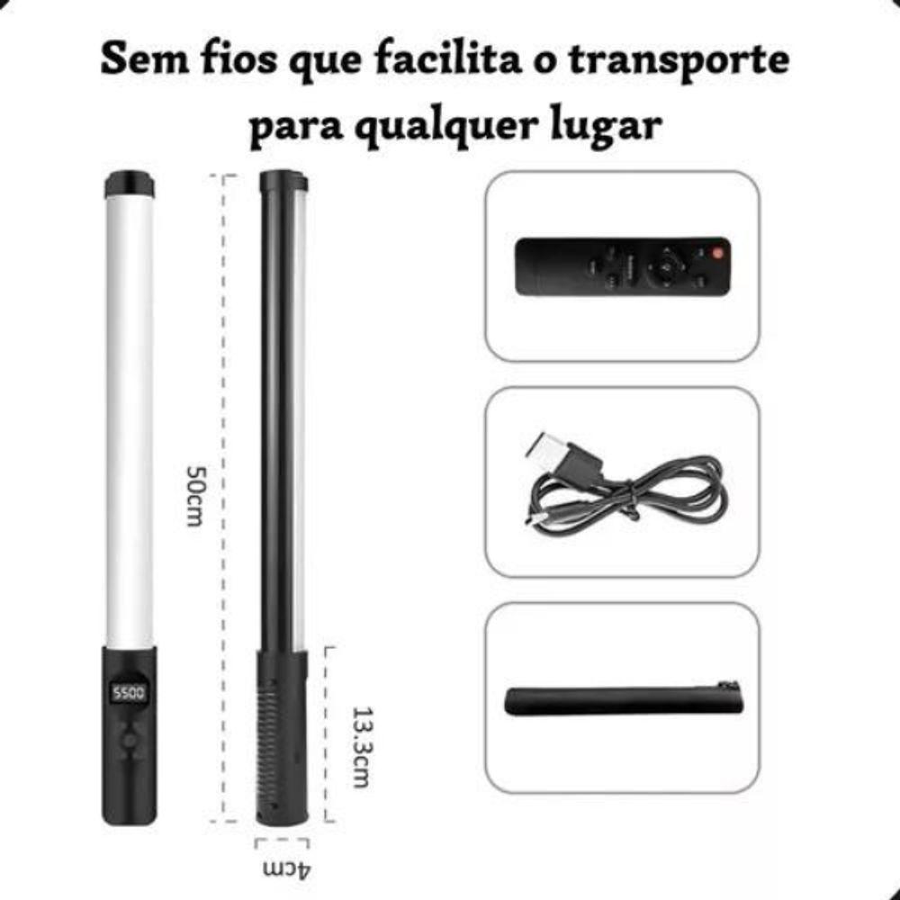 Bastão Led Rgb Recarregável Com Controle Remoto E Ajuste De Cor E Brilho - 2