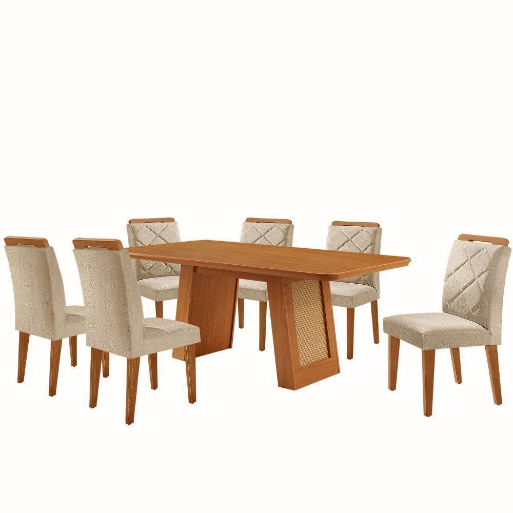 Mesa De Jantar Carolina Com 6 Cadeiras Moderna Mobilia Veludo Creme/naturale Laminado - 2