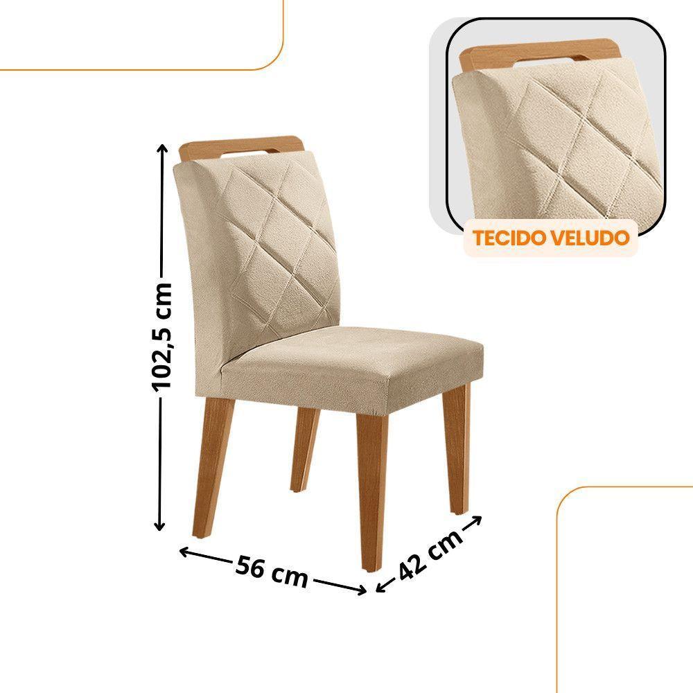 Mesa De Jantar Carolina Com 6 Cadeiras Moderna Mobilia Veludo Creme/naturale Laminado - 3