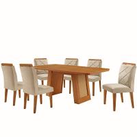 Mesa De Jantar Carolina Com 6 Cadeiras Moderna Mobilia Veludo Creme/naturale Laminado - 2