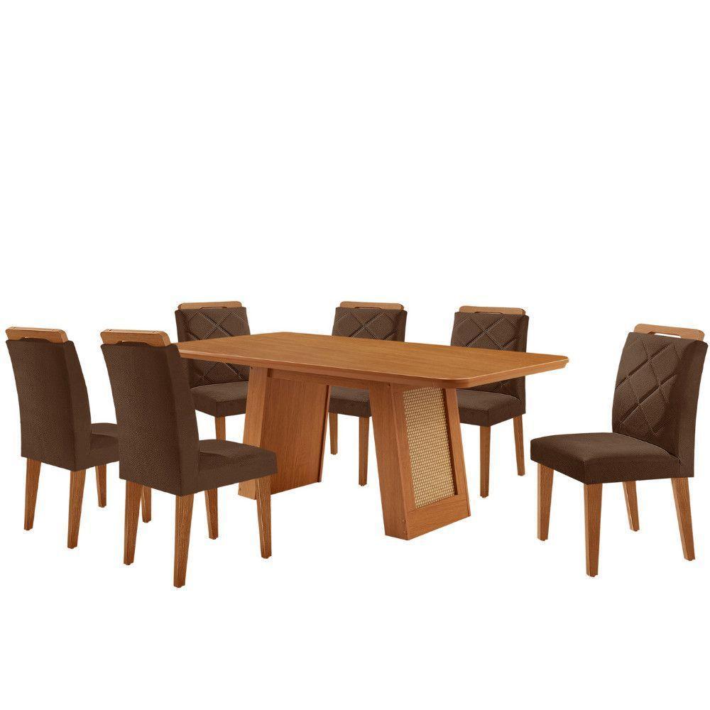 Mesa De Jantar Carolina Com 6 Cadeiras Moderna Mobilia Veludo Marrom/naturalle Laminado - 2