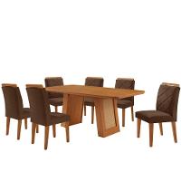 Mesa De Jantar Carolina Com 6 Cadeiras Moderna Mobilia Veludo Marrom/naturalle Laminado - 2