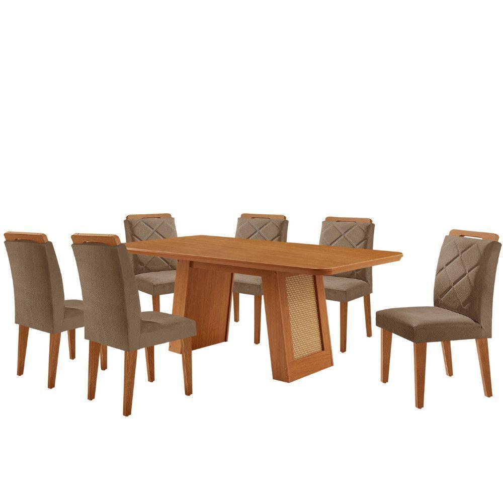 Mesa De Jantar Carolina Com 6 Cadeiras Moderna Mobilia Veludo Capuccino/naturalle Laminado - 2