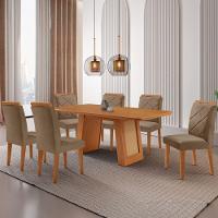 Mesa De Jantar Carolina Com 6 Cadeiras Moderna Mobilia Veludo Capuccino/naturalle Laminado - 1