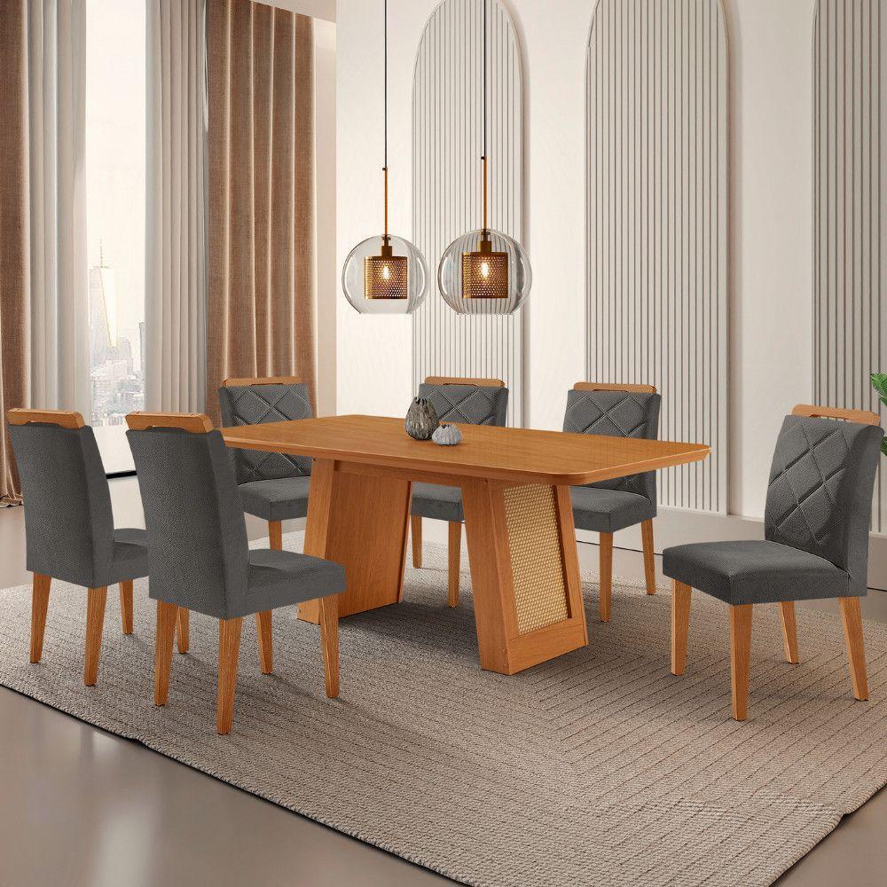 Mesa De Jantar Carolina Com 6 Cadeiras Moderna Mobilia Veludo Grafite/naturalle Laminado - 1