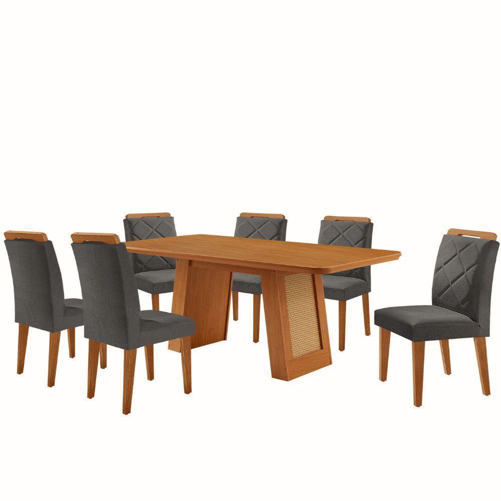 Mesa De Jantar Carolina Com 6 Cadeiras Moderna Mobilia Veludo Grafite/naturalle Laminado - 4