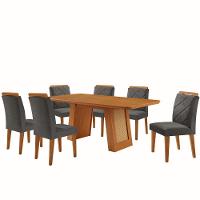 Mesa De Jantar Carolina Com 6 Cadeiras Moderna Mobilia Veludo Grafite/naturalle Laminado